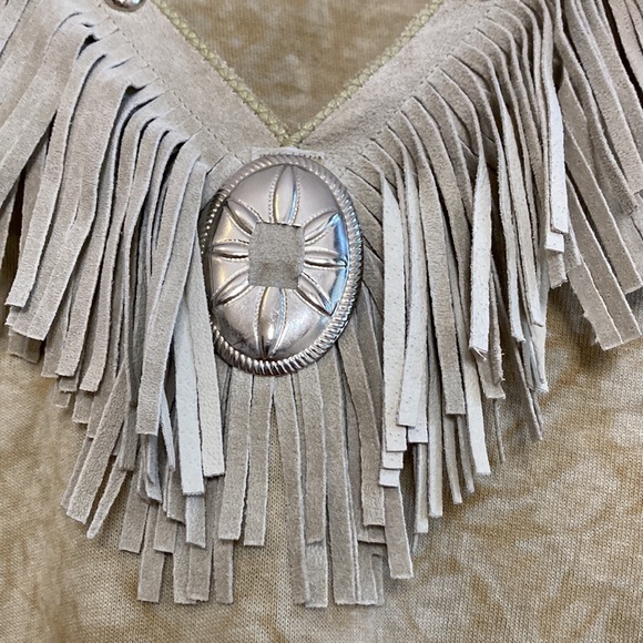 Vintage Top Womens One Size Beige Tie Dye Fringe Southwestern Studs Cowgirl - Picture 6 of 11